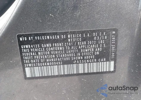 2019 Volkswagen Jetta 1.4T Sel from USA, damaged, VIN 3VWE57BU6KM009492